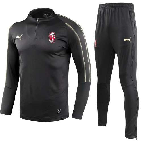 AC Milan 18/19 Training Sweat Top Tracksuit Black With Pants